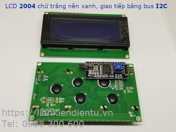 LCD giao tiếp I2C SunStar 2004A 4x20 ký tự chữ trắng, nền xanh dương