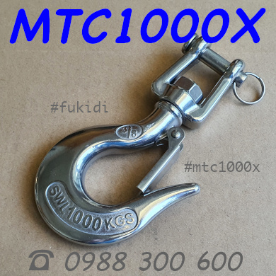Móc cẩu tải trọng 1 tấn, inox 304, trục xoay tròn, móc cáp 23mm - MTC1000X