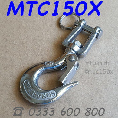 Móc cẩu inox 304 tải trọng 150kg trục xoay tròn, dùng cáp 11mm - MTC150X