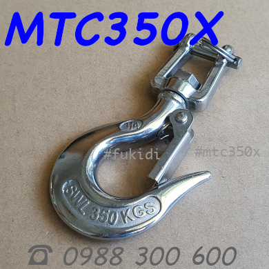 Móc cẩu inox 304 tải trọng 350kg trục xoay tròn, dùng cáp 17mm - MTC350X
