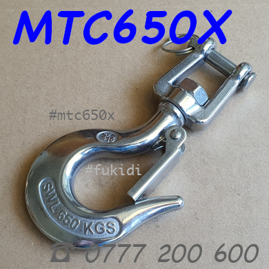 Móc treo cáp inox 304 tải 650kg trục xoay, dùng cáp 20mm - MTC650X