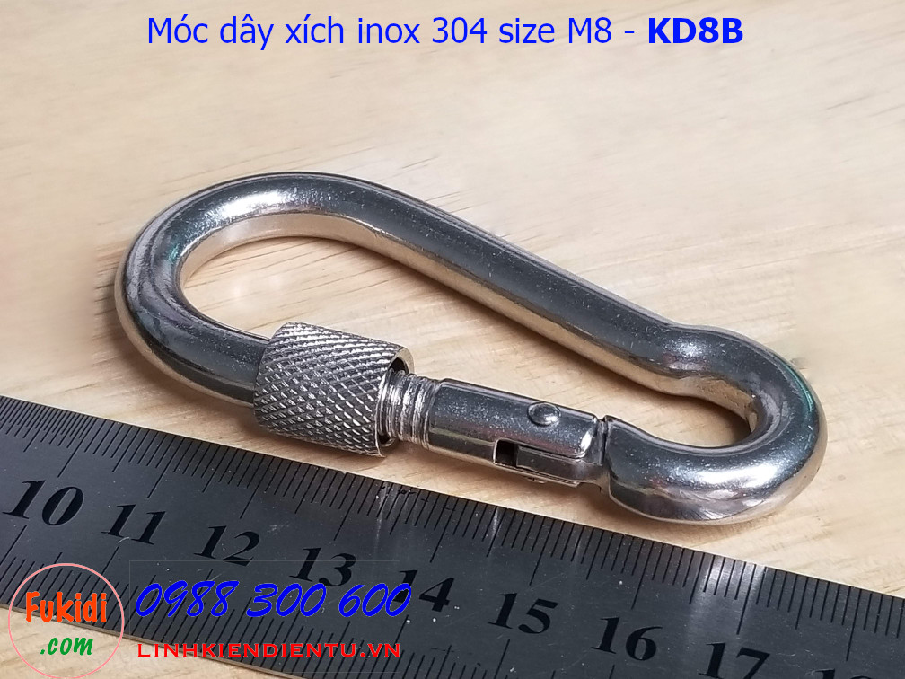 Móc nối xích, khóa dây an toàn inox 304 có ren vặn size M8 - KD8B