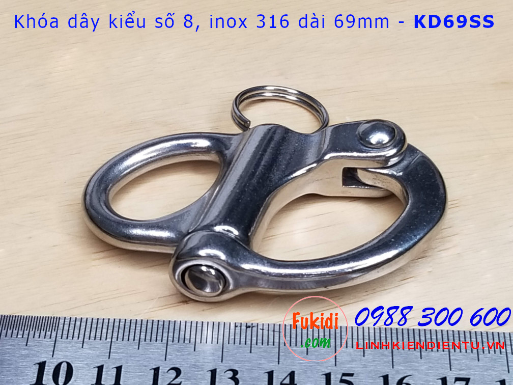 Móc khóa dây, móc nối dây xích inox 316 hình số 8 dài 69mm - KD69SS