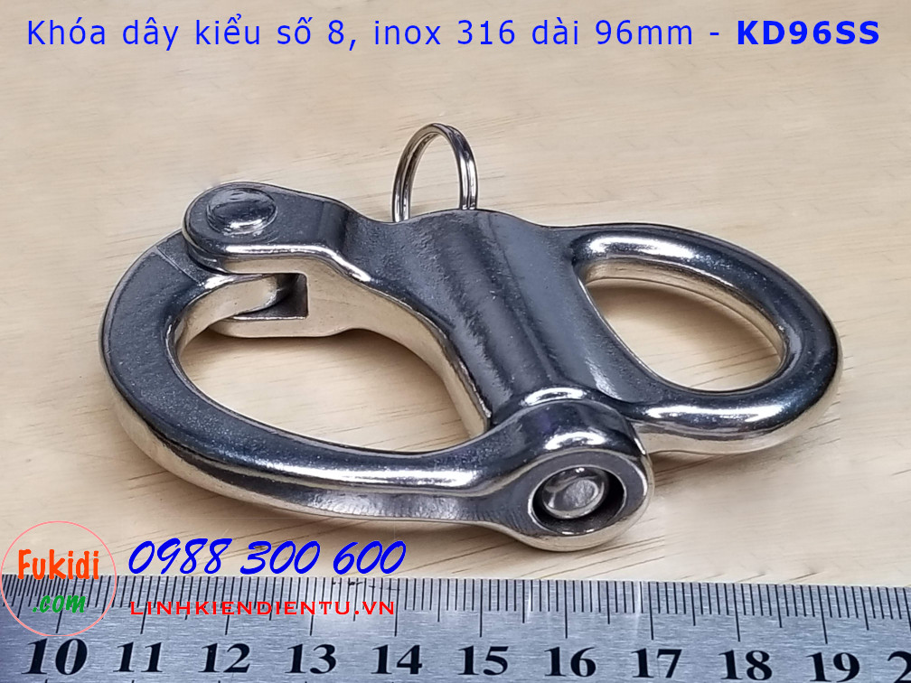 Móc khóa dây, móc nối dây xích inox 316 hình số 8 dài 96mm - KD96SS