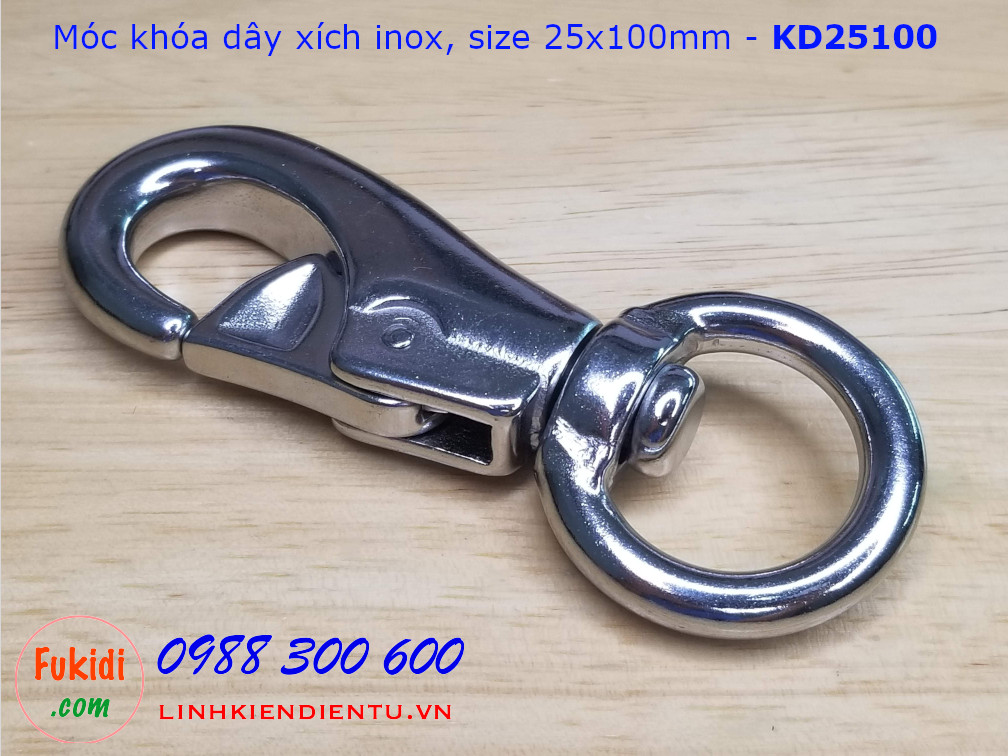 Móc khóa dây xích, dây an toàn inox 304 kích thước 25x100mm - KD25100