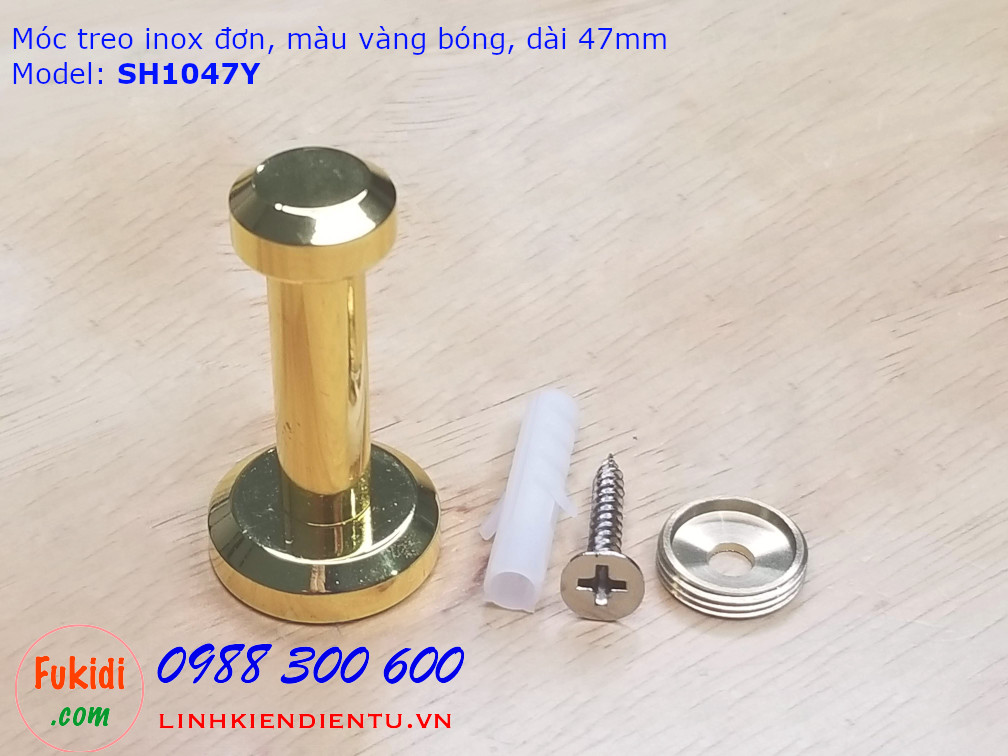 Móc treo đơn inox 304 treo khăn, treo áo khoác dài 47mm màu vàng - SH1047Y