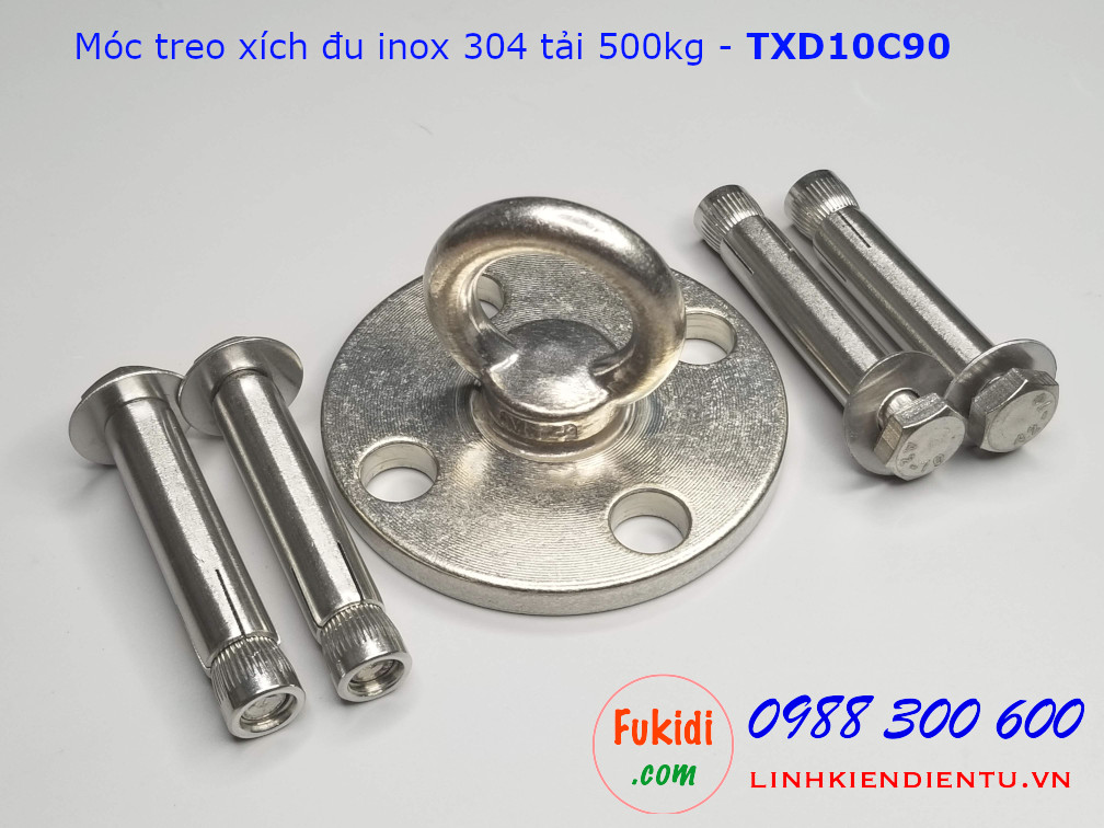 Móc treo xích đu, treo ghế đu, treo bao cát, SU304 đế tròn 90mm tải 500kg - TXD10C90