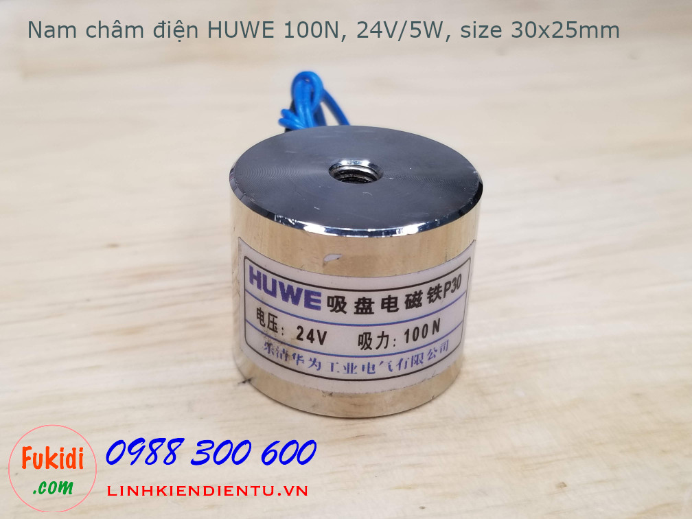 Nam châm điện HUWE 100N 24V 5W phi 30mm dài 25mm - NCD1024