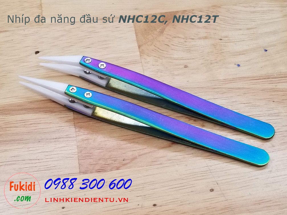Nhíp đa năng đầu sứ, thép không rỉ, thân đổi màu dài 12.5mm NHC12