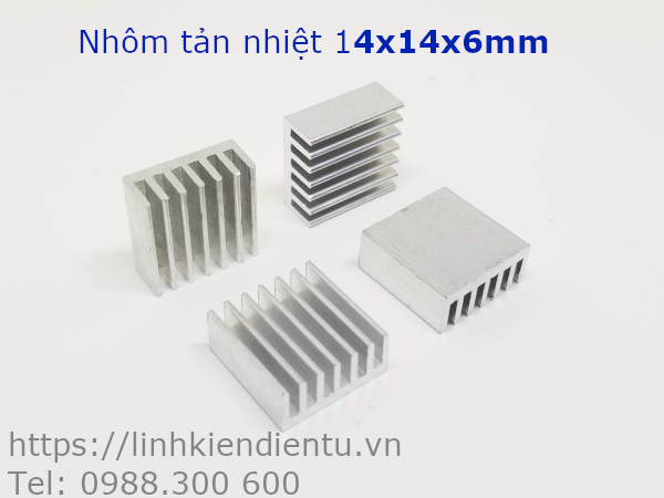 Nhôm tản nhiệt kích thước 14x14x6mm, màu trắng