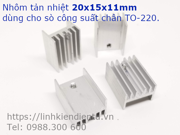Nhôm tản nhiệt kích thước 20x15x11mm, dùng cho Transistor chân TO-220