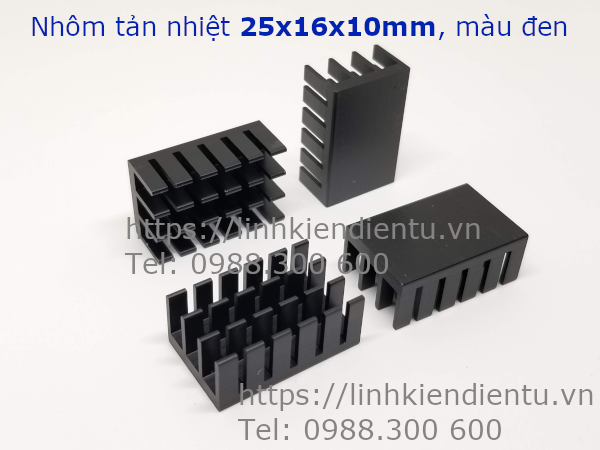 Nhôm tản nhiệt kích thước 25x16x10mm, màu đen