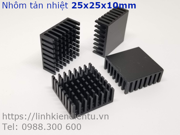 Nhôm tản nhiệt kích thước 25x25x10mm, màu đen