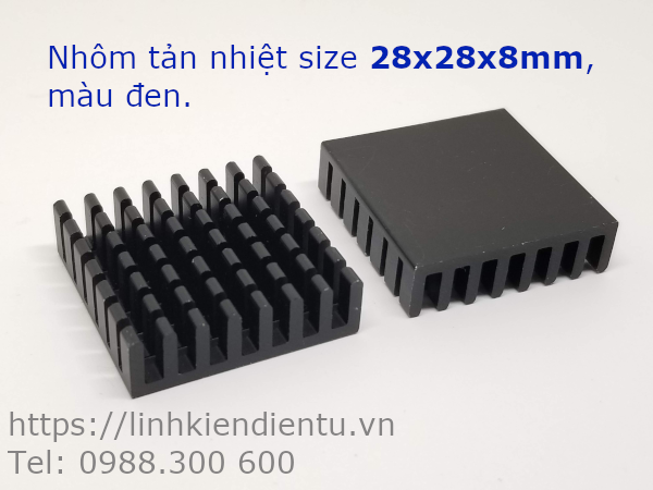 Nhôm tản nhiệt 28x28x8mm, màu đen
