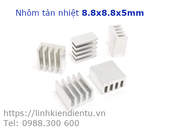Nhôm tản nhiệt kích thước 8.8x8.8x5mm, màu trắng