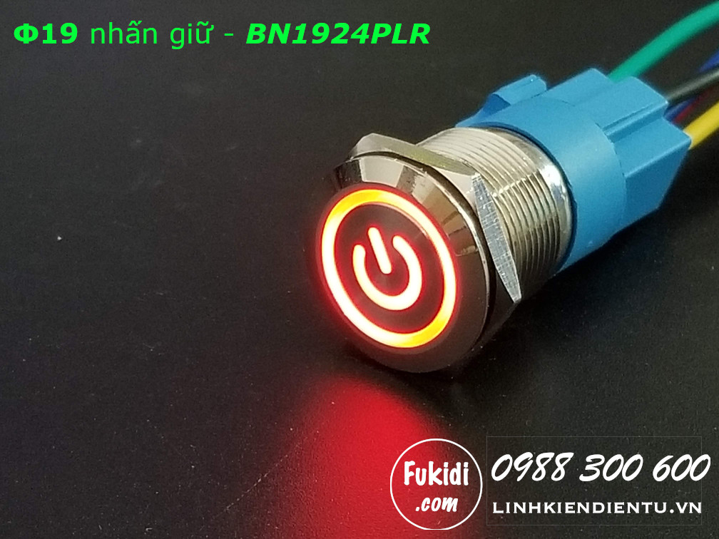 Nút nhấn giữ Φ19 có đèn hình logo nguồn màu đỏ, điện áp 12-24V - BN1924PLR