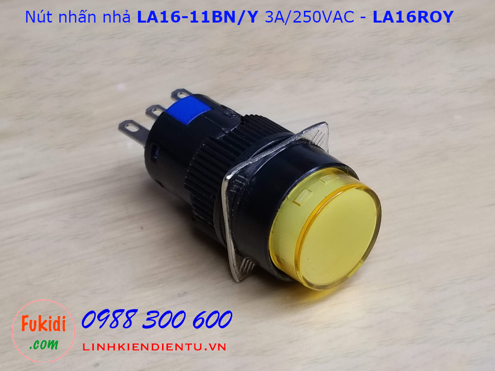 Nút nhấn nhả LA16-11BN/Y 3A/250VAC phi 16mm, tròn màu vàng - LA16ROY