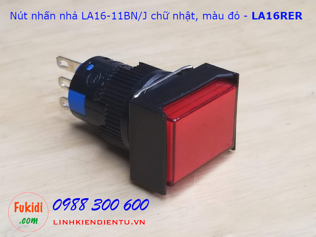 Nút nhấn nhả LA16-11BN/J 5A/250VAC đầu chữ nhật phi 16mm màu đỏ - LA16RER