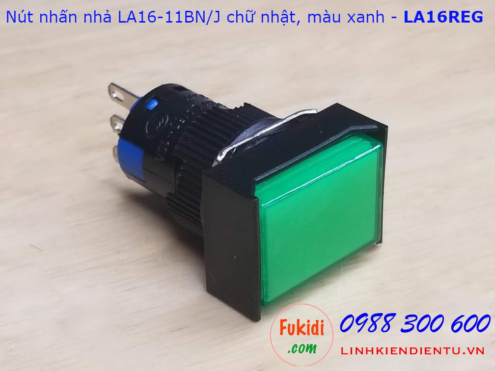 Nút nhấn nhả LA16-11BN/J 5A/250VAC đầu chữ nhật phi 16mm màu xanh - LA16REG