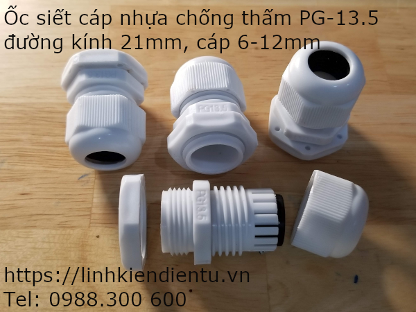    Ốc siết cáp bằng nhựa chống thấm PG13.5 PG-13.5, màu trắng 21mm, cáp 6-12mm