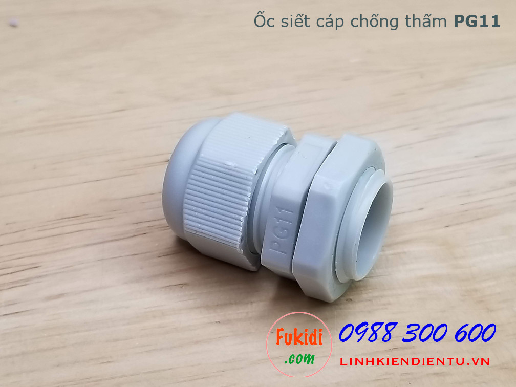 Ốc siết cáp bằng nhựa chống thấm PG11, màu trắng 19mm, cáp 5-10mm