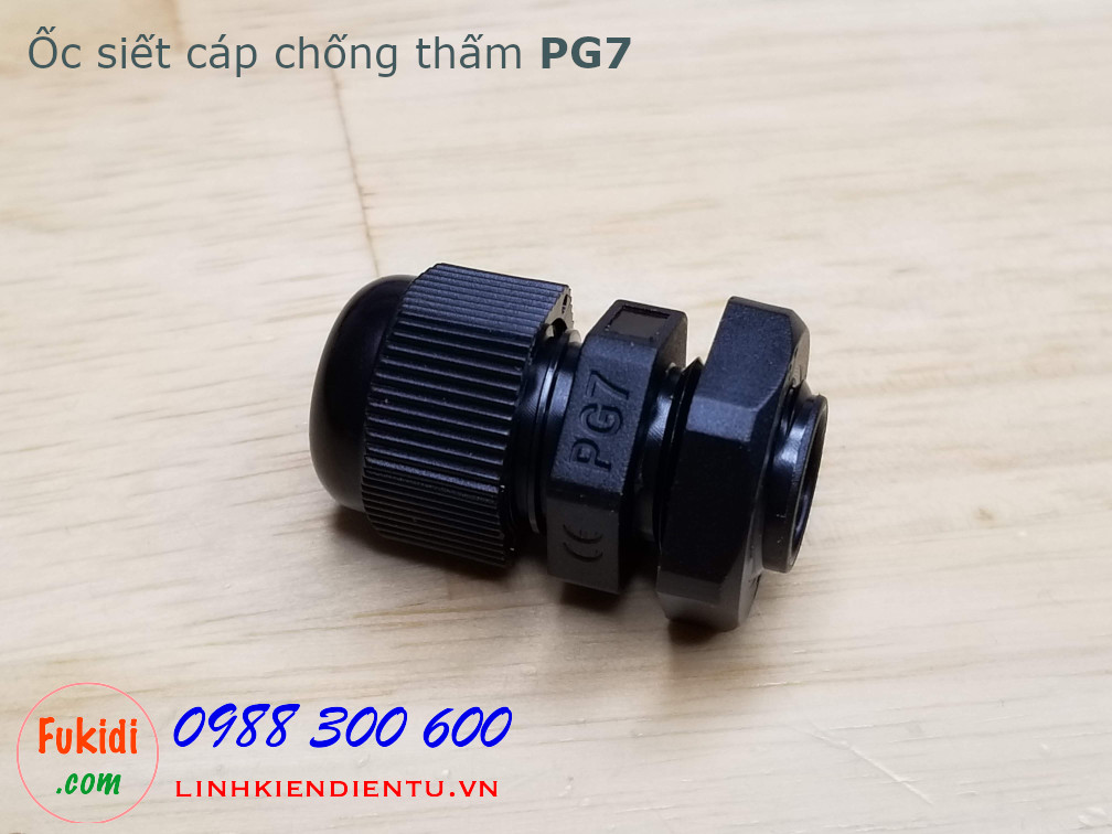 Ốc siết cáp bằng nhựa chống thấm PG7 màu đen, dùng cho dây điện có phi 3-6mm