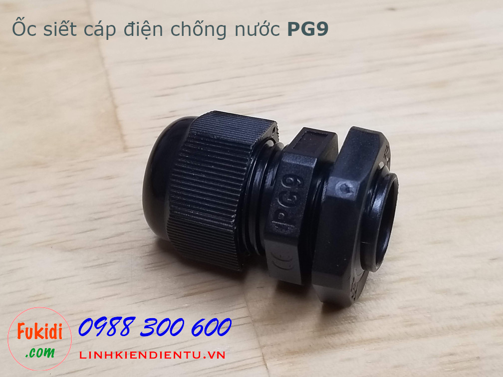 Ốc siết cáp bằng nhựa chống thấm PG9 màu đen