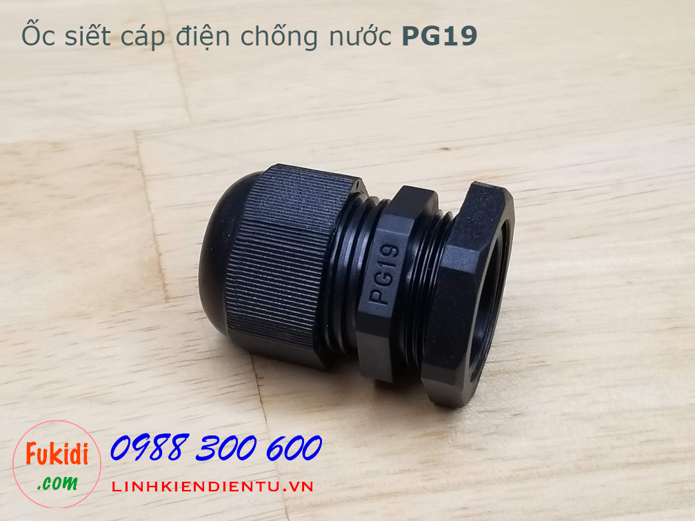 Ốc siết cáp điện chống nước PG19 màu đen, dùng cho dây có phi 12-15mm
