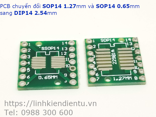 PCB chuyển SOP14-1.27 và SOP14-0.65 sang DIP14-2.54mm