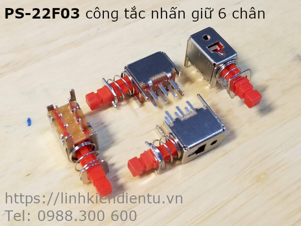 PS-22F03 A03 công tắc nhấn giữ 6 chân, màu đỏ