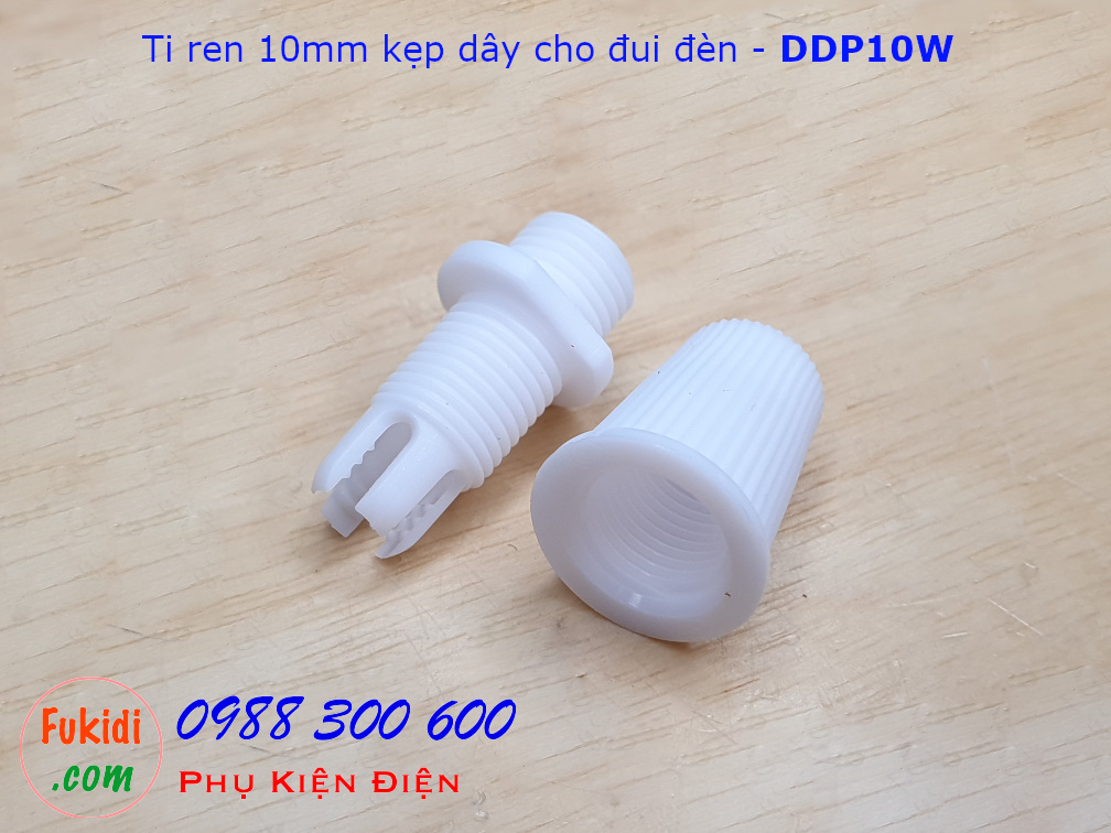 Ti ren nhựa 10mm dùng kẹp dây điện cho đui đèn E12, E14, E26, E27 màu trắng - DDP10W