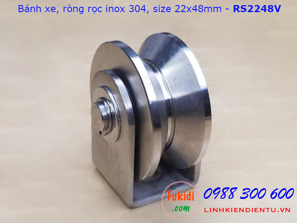 Ròng rọc, bánh xe cửa cổng rãnh V inox 304 size 22x48mm - RS2248V
