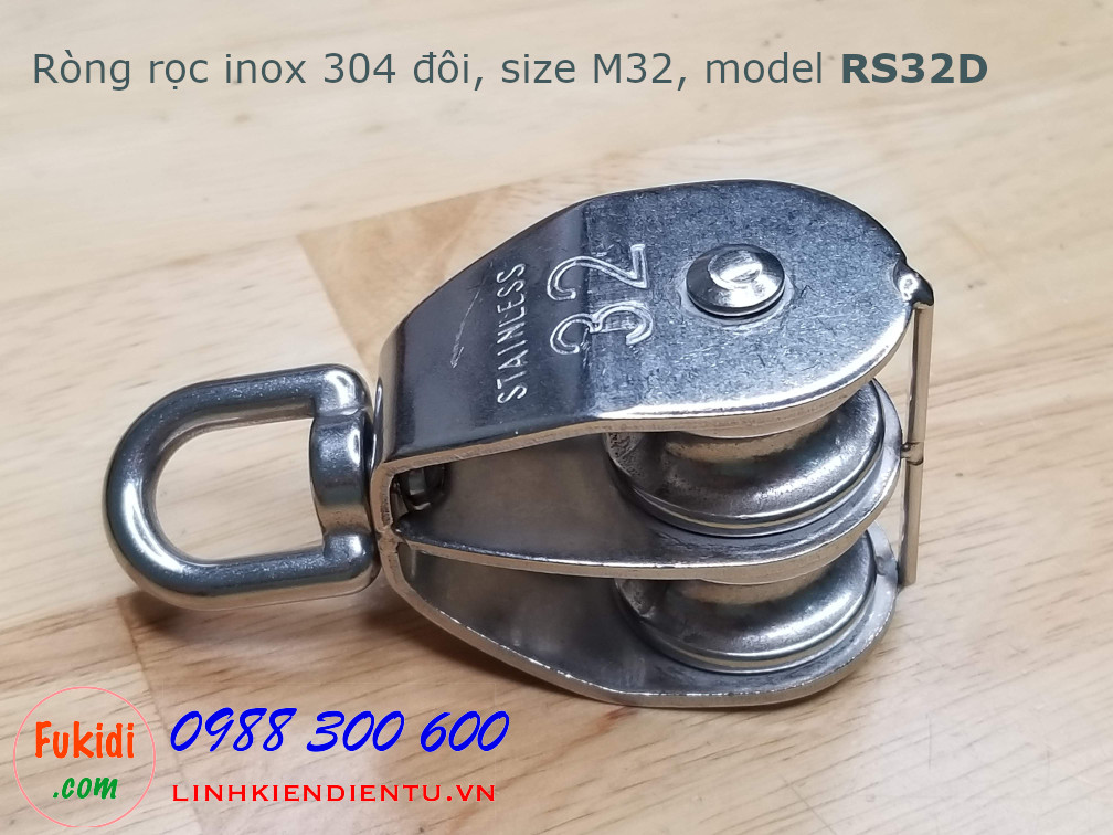 Ròng rọc đôi inox 304, kích thước M32, tải trọng 250kg model RS32D