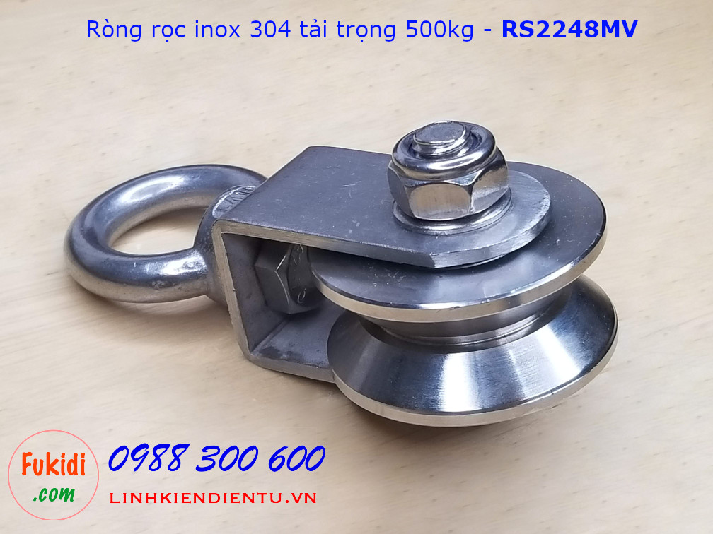 Ròng rọc inox 304 rãnh V bánh xe bi 22x48mm dài 107mm tải trọng 500kg - RS2248MV