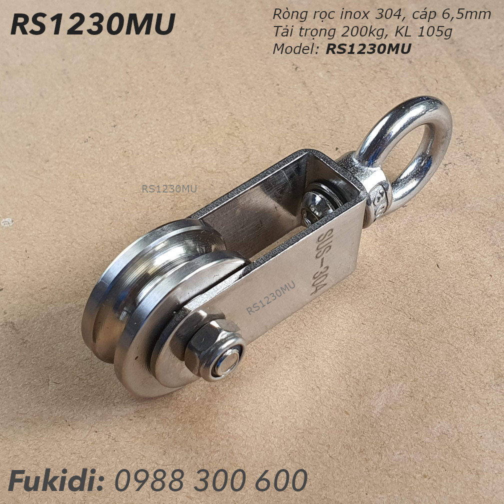 Ròng rọc inox 304, chạy cáp 6.5mm KT 12x30mm, tải 200kg - RS1230MU 