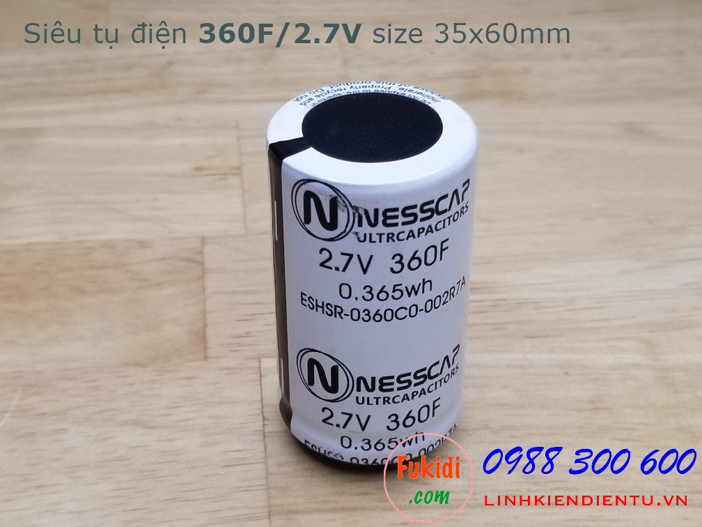 Siêu tụ điện - tụ dung lượng cao 360F/2.7V, size 35x60mm NESSCAP