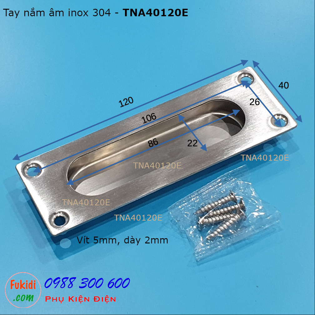 Tay nắm âm inox 304 KT 40x120mm, dùng làm tay nắm hộc kéo cho tủ gỗ - TNA40120E