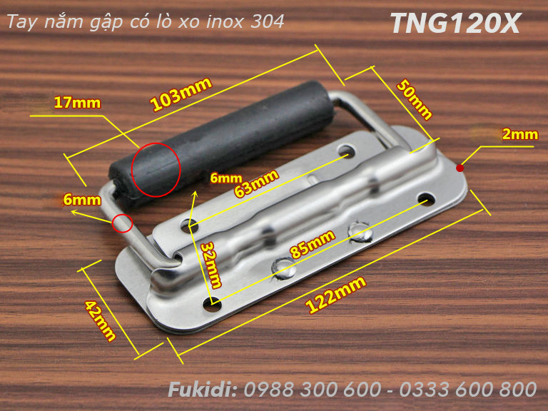 Tay nắm gập có lò xo inox 304, KT 42x122mm - TNG120X