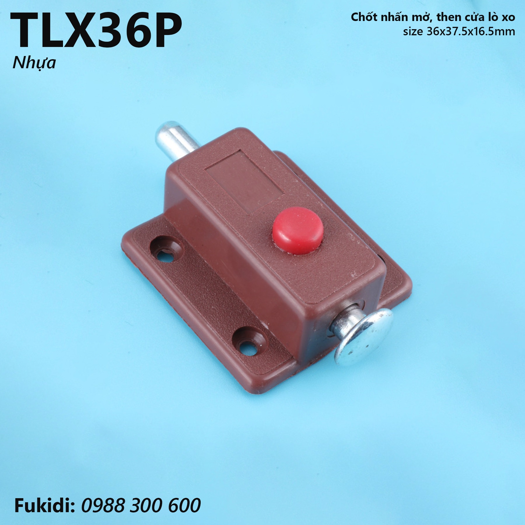 Chốt nhấn mở, then cửa lò xo dài 36mm, nhựa màu đỏ - TLX36P