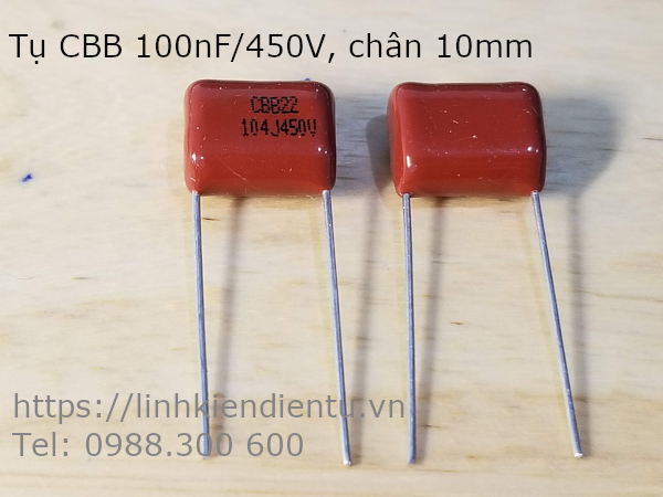 Tụ CBB CBB22 104J450V 100nF/450V khoảng cách chân 10mm
