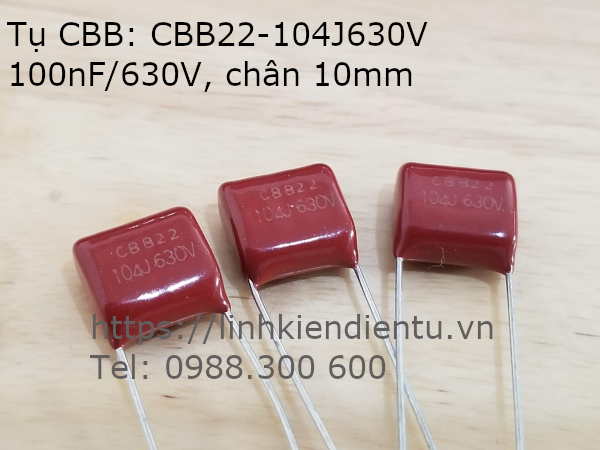 Tụ CBB CBB22 104J630V 100nF/630V khoảng cách chân 10mm