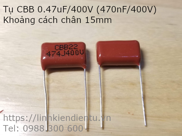 Tụ CBB 474J400 0.47uF/400V chân 15mm