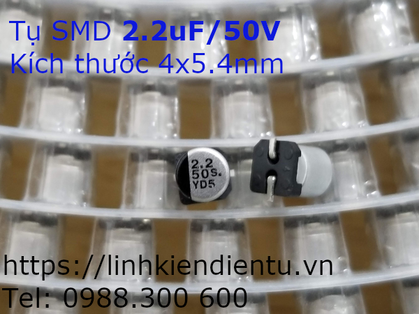 Tụ điện vỏ nhôm SMD 2.2uF/50V, 4x5.4mm