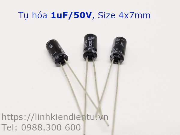 Tụ hóa 1uF 50V, size 4x7mm, châm cắm
