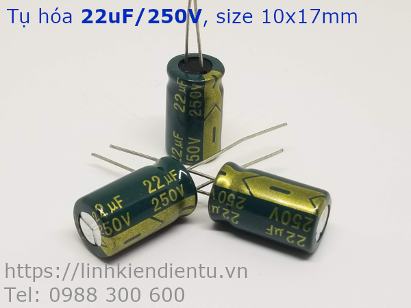 Tụ hóa 22uF/250V, size 10x17mm