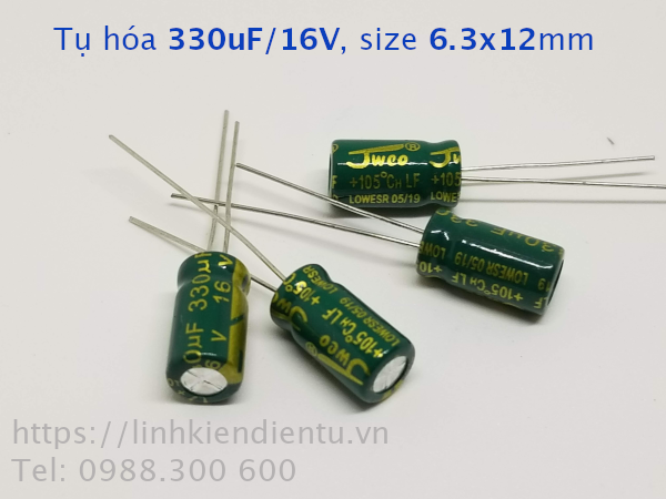 Tụ hóa 330uF/16V, size 6.3x12mm, châm cắm