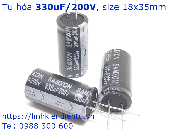 Tụ hóa 330uF 200V, size 18x35mm