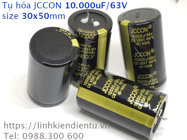 Tụ hóa JCCON 63v10000uf 10.000uF/63V size 30x50mm chân cứng
