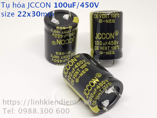 Tụ hóa JCCON 450v100uf 100uF/450V size 22x30mm chân cứng