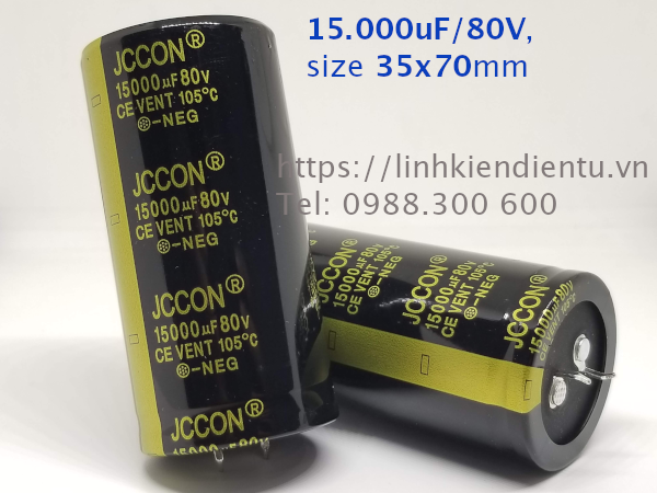 Tụ hóa JCCON 80v15000uf 15.000uF/80V size 35x70mm chân cứng